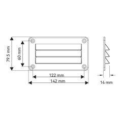 Szellőzőrács műanyag fehér  142 x 79,5 mm SEAFLO