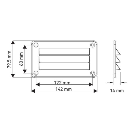 Szellőzőrács műanyag fehér  142 x 79,5 mm SEAFLO