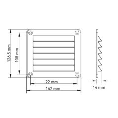 Szellőzőrács műanyag fehér  142 x 126,5 mm SEAFLO