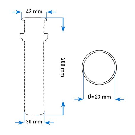 Vízkifolyó/átvezető cső Ø23 200mm fekete