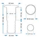 Vízkifolyó cső Ø24 100mm fekete csőcsonkkal