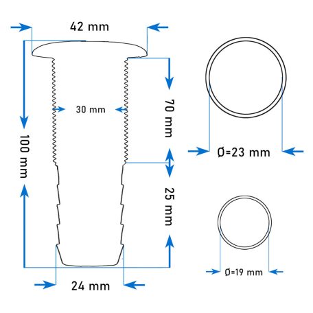 Vízkifolyó cső Ø24 100mm fekete csőcsonkkal