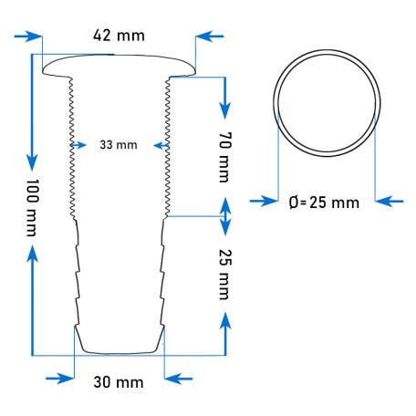 Vízkifolyó cső csőcsonkkal Ø30 100mm fekete