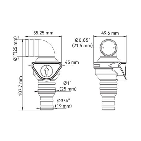 Visszacsapó szelep 19/25 -25 mm 90° SEAFLO