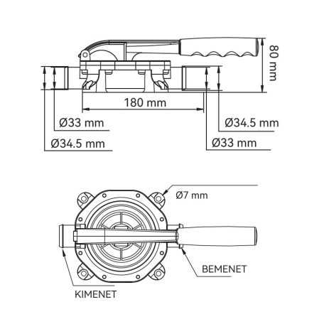 Fenékszivattyú kézi beépíthető 20 l/perc 34,5mm SEAFLO