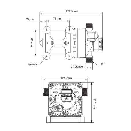 Önfelszívó nyomáskapcsolós membránszivattyú 11,3 l/perc 12V SEAFLO 42 Short