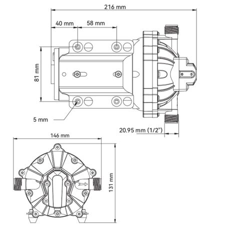 Önfelszívó nyomáskapcsolós membránszivattyú 15,1 l/perc 24V SEAFLO 51