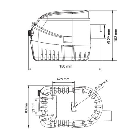 Fenékszivattyú AUTOMATA úszókapcsolóval 70l/perc 12V SEAFLO 06