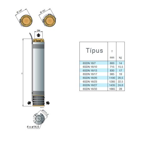 Calpeda 6SDN 16/10 csőkút szivattyú