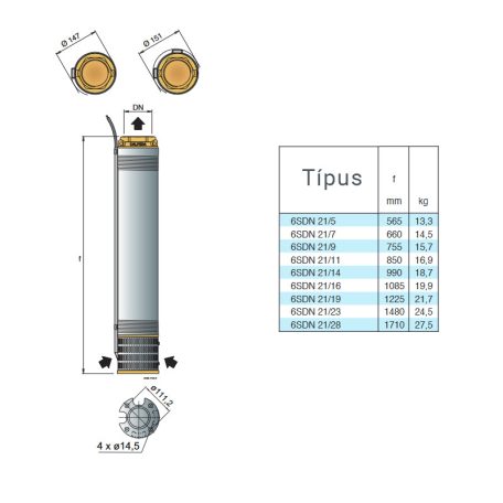 Calpeda 6SDN 21/11 csőkút szivattyú