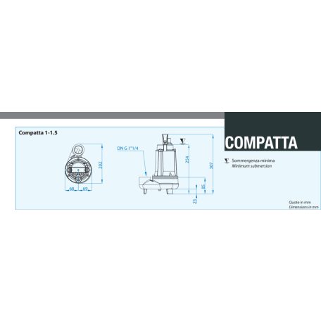 DRENO COMPATTA 1.5 M/G 230V Merülő szivattyú Vortex járókerékkel