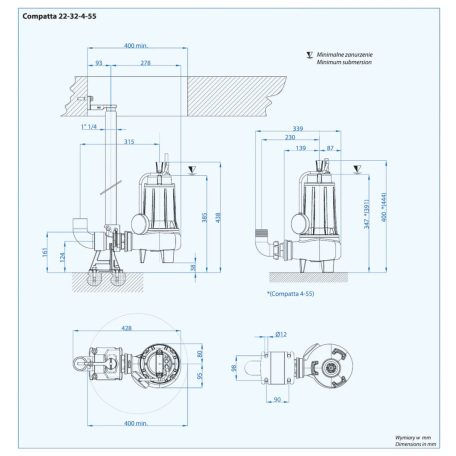 DRENO COMPATTA 2 T/G 400V Merülő szivattyú Vortex járókerékkel